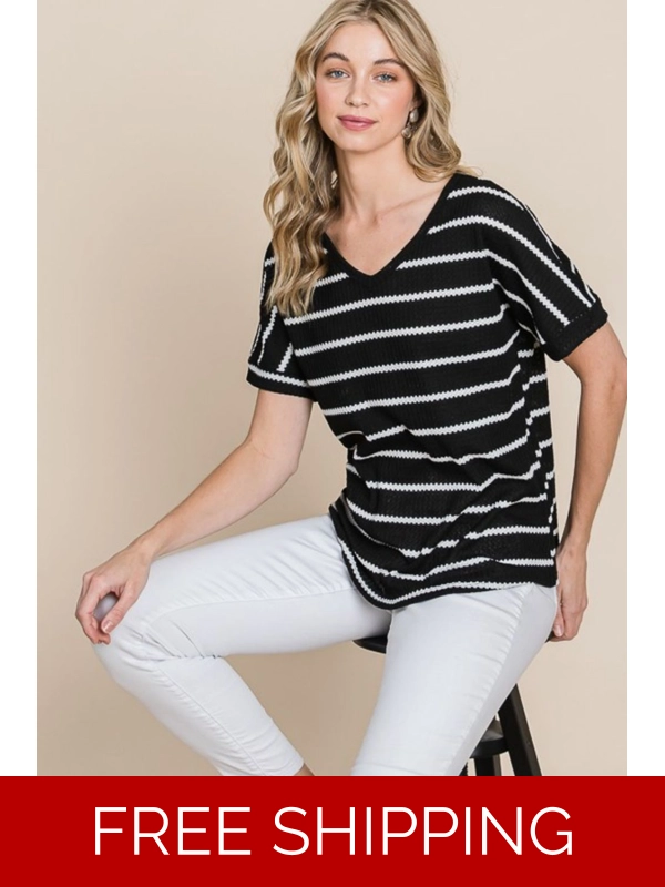 Simple Goals Waffle Knit Striped Tee